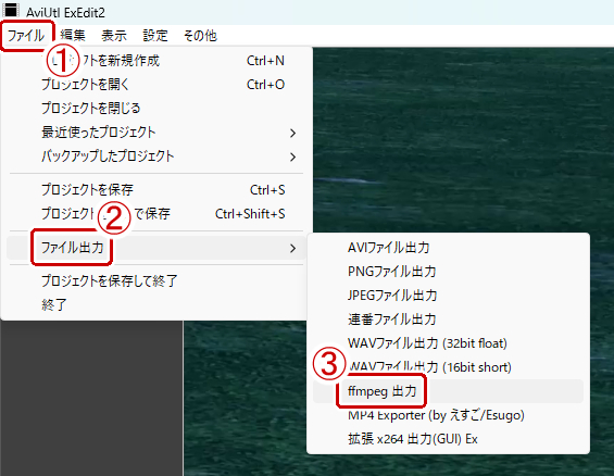 AviUtl2でffmpegOutで動画出力
