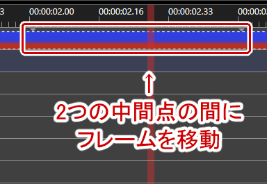 2つの中間点の間にフレームを移動