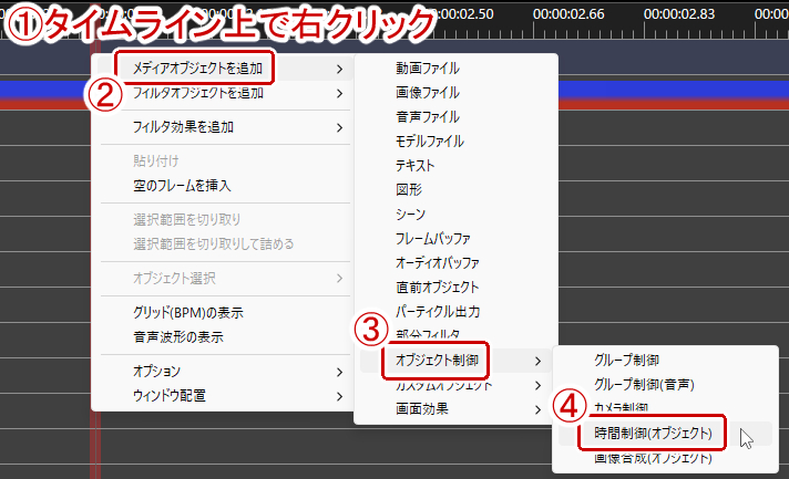メディアオブジェクトから時間制御オブジェクト
