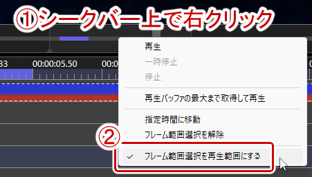 フレーム選択範囲を再生範囲にするにチェックを入れる
