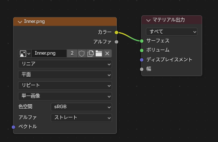 マテリアル出力にテクスチャ画像を直接接続
